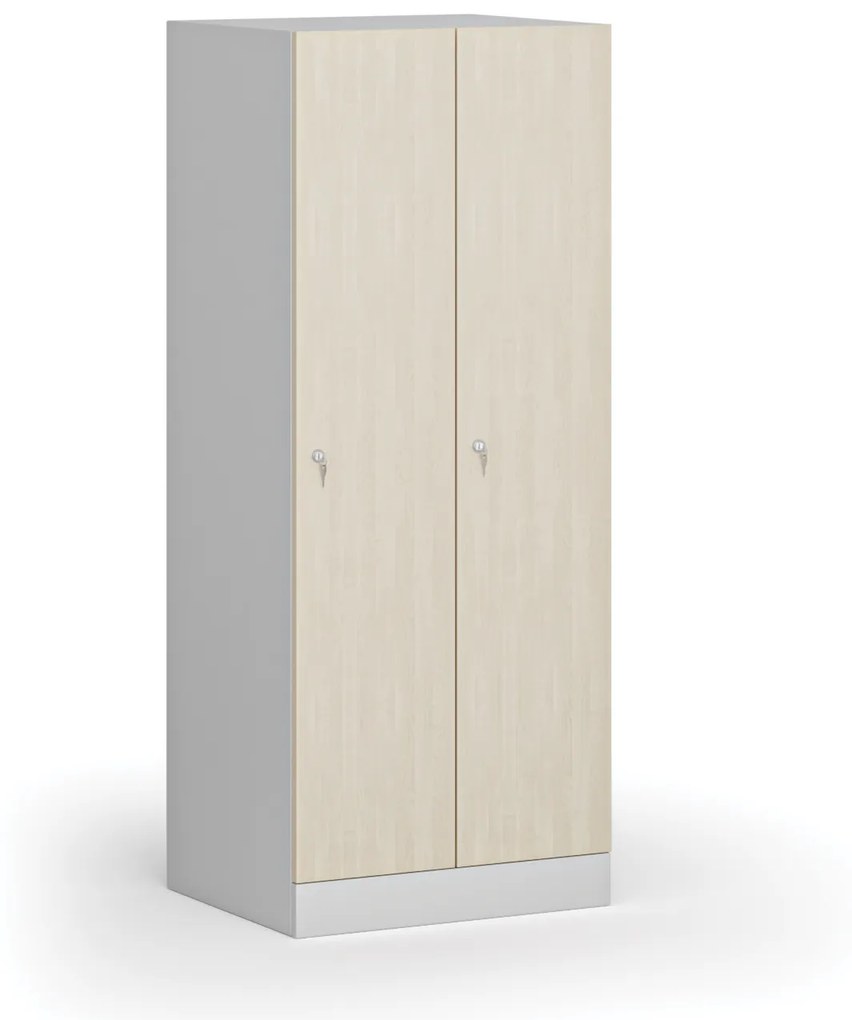 Šatníková skrinka znížená, 2 oddiely, 1500 x 600 x 500 mm, cylindrický zámok, laminované dvere, breza