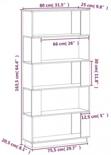 vidaXL Knižnica/deliaca stena čierna 80x25x163,5 cm masívna borovica-