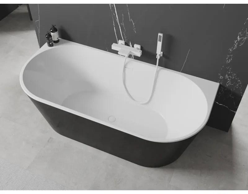 Mexen Oval, voľne stojaca nástenná vaňa 160 x 80 cm, biela-čierna, biely prepad, 52671608075-20