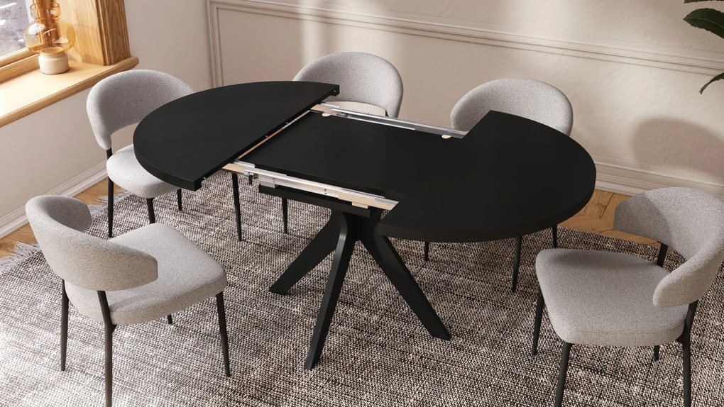 RENZO Čierny - OKRÚHLY STÔL Ø110 ROZKLADACÍ DO 180 cm | DO KUCHYNE JEDÁLNE OBÝVAČKY RETRO