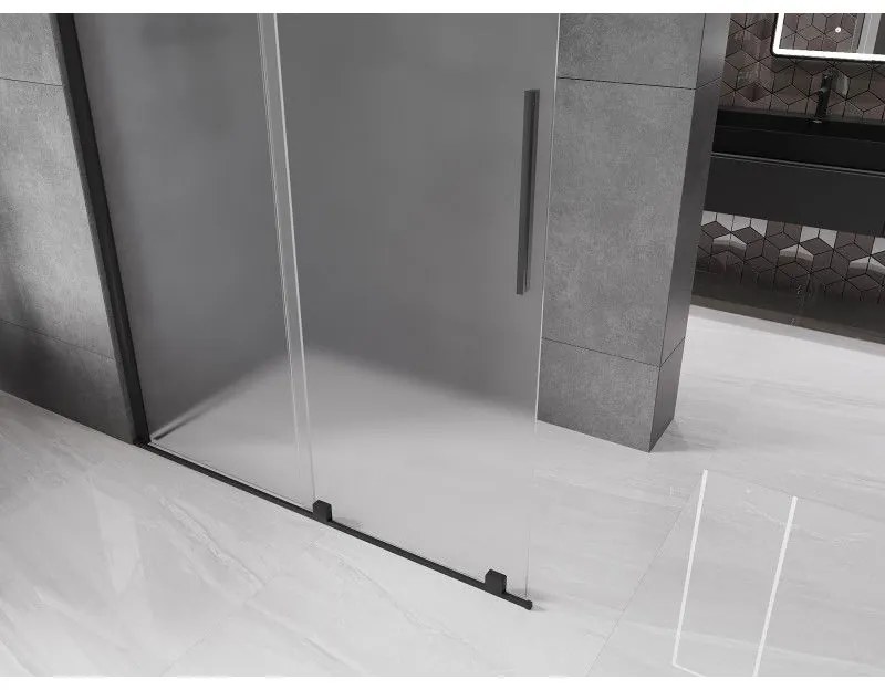 Mexen Velar, sprchová zástena s posuvnými dverami Walk-in 130 x 200 cm, 8mm sklo námraza, čierna matná, 871-130-000-33-70