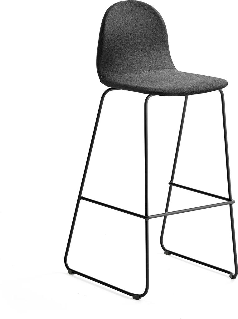 Barová stolička Gander, s klzákmi, výška sedu 790 mm, čalúnená, čierna