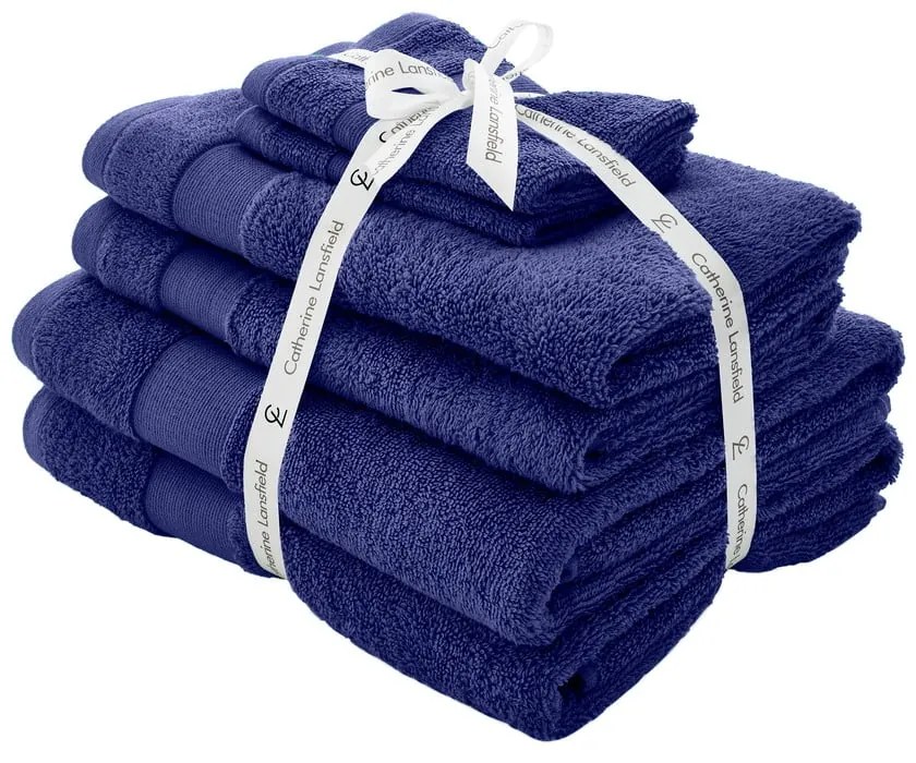 Tmavomodré froté bavlnené uteráky a osušky v súprave 6 ks Anti–Bacterial – Catherine Lansfield