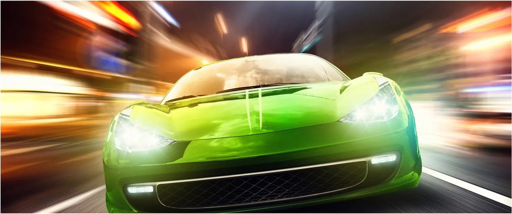 Obraz - Zelené závodné auto (120x50 cm)
