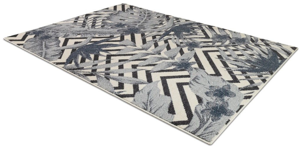 Koberec HEOS 78540 krémovo / modrý LISTY DŽUNGLE