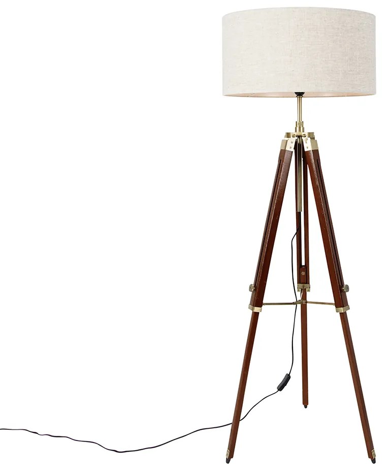 Stojaca lampa mosadz s svetlosivým tienidlom 50 cm trojnožka - Cortin
