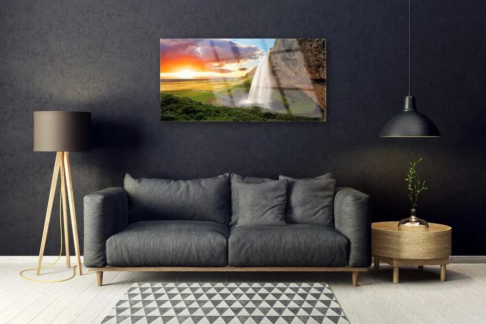 Obraz na akrylátovom skle Hora vodopád príroda 100x50 cm