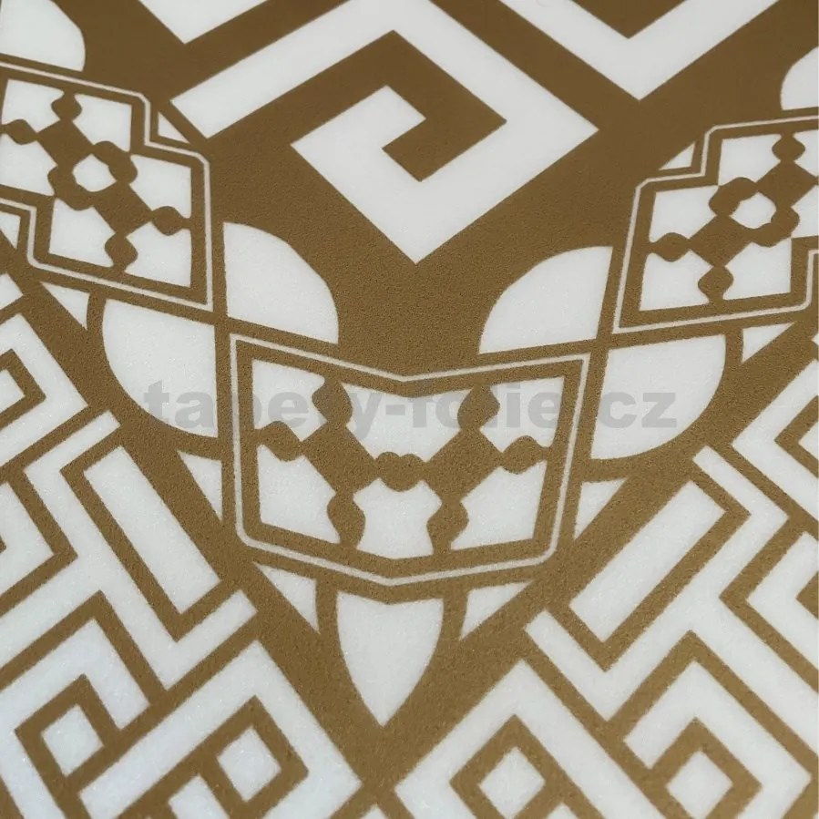 Stropné panely 3D XPS 0038, cena za kus, rozmer 50 cm x 50 cm, VERSO - grécky kľúč zlato-biely, IMPOL TRADE