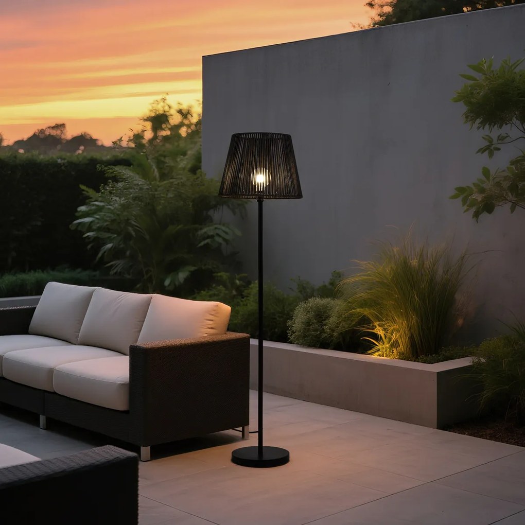 Vonkajšia stojaca lampa čierna s čiernym lanovým tienidlom IP44 - Virginia Jayla