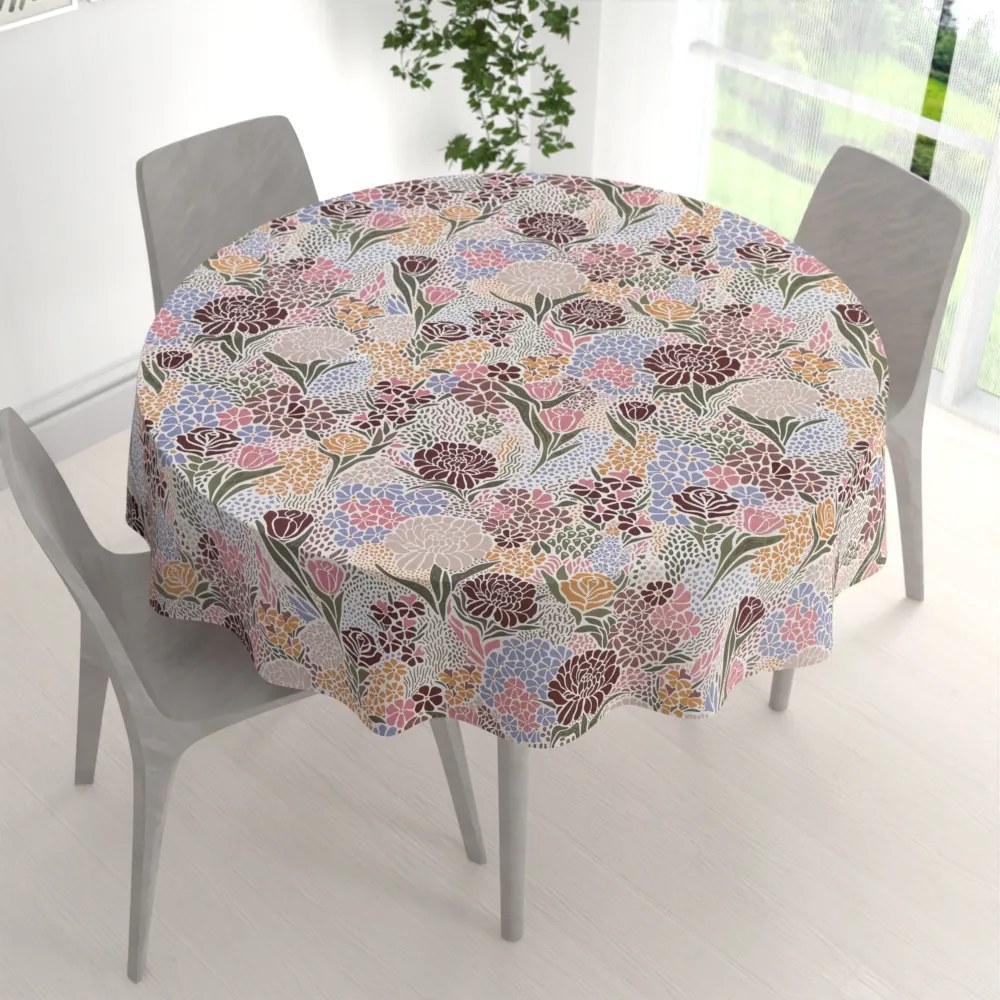 Biante Bavlnený okrúhly obrus Sandra SA-648 Akvarelové kvety na bielom Ø 40 cm