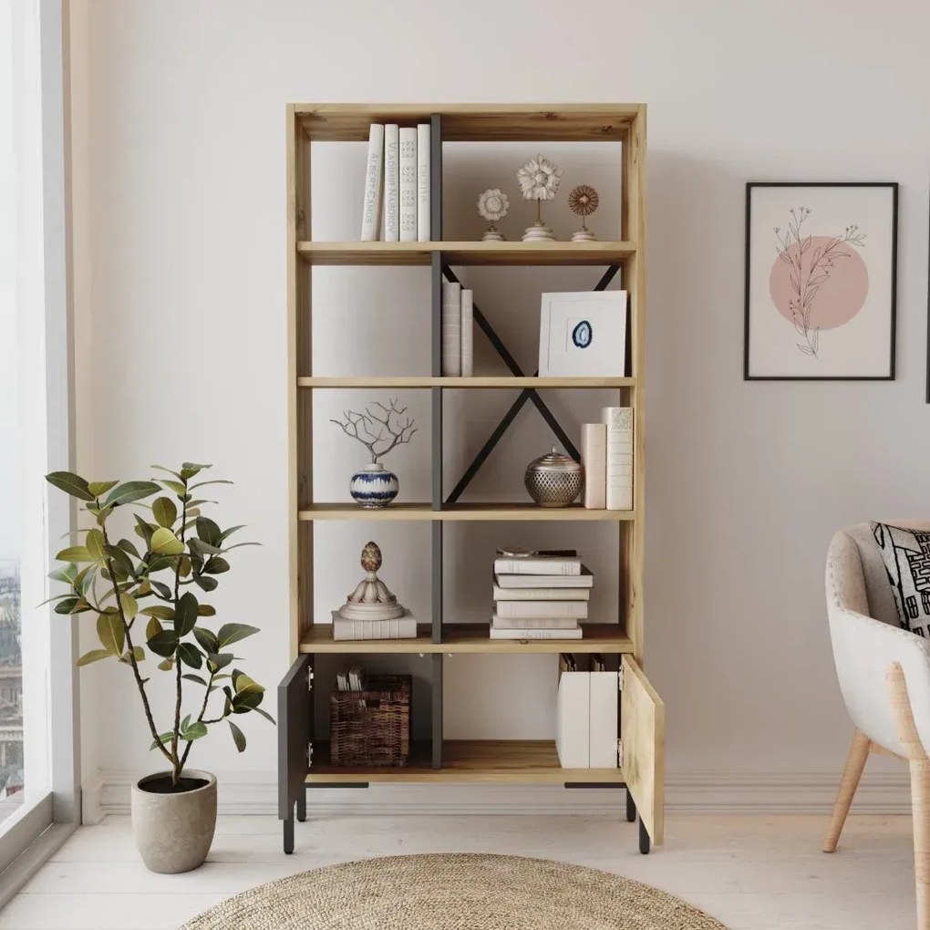 Knižnica Houseland Tara dub Wotan/antracitovo sivá