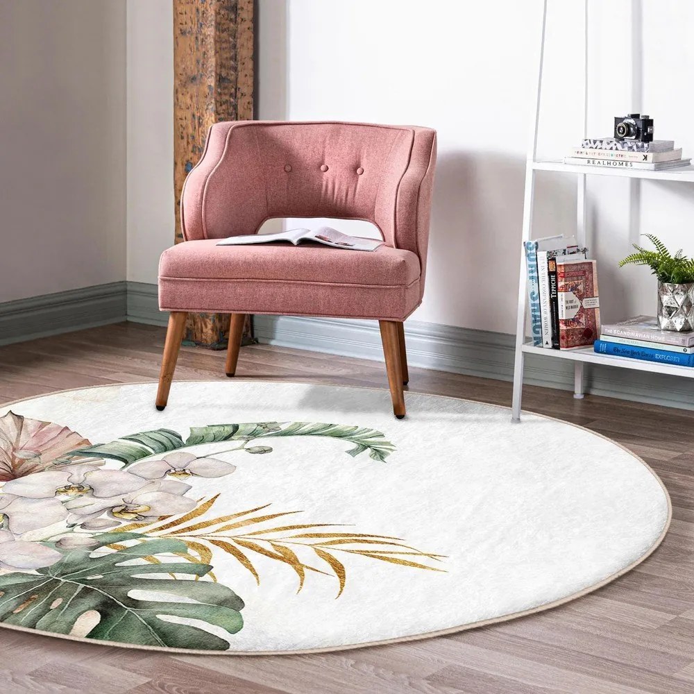 Krémovobiely prateľný okrúhly koberec vhodný pre robotické vysávače ø 120 cm Comfort – Mila Home