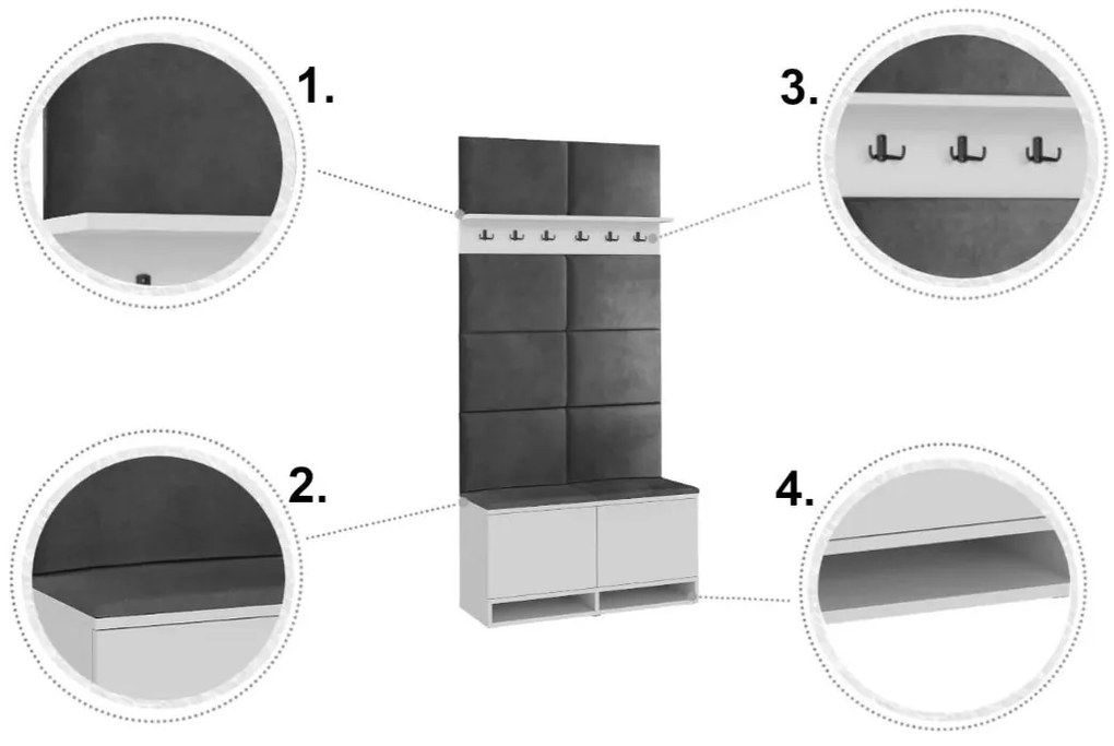 Bestent Predsieňová stena vešiaková White/ Craft/ Grey 100x213x37