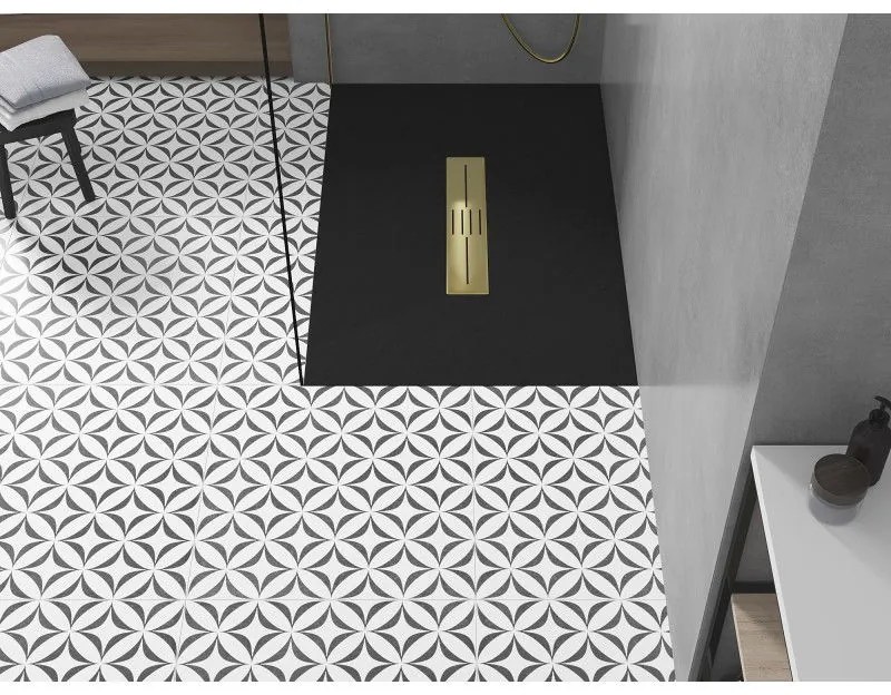 Mexen Toro, SMC obdĺžniková sprchová vanička 120 x 90 cm, čierna, zlatá krytka, 43709012-G