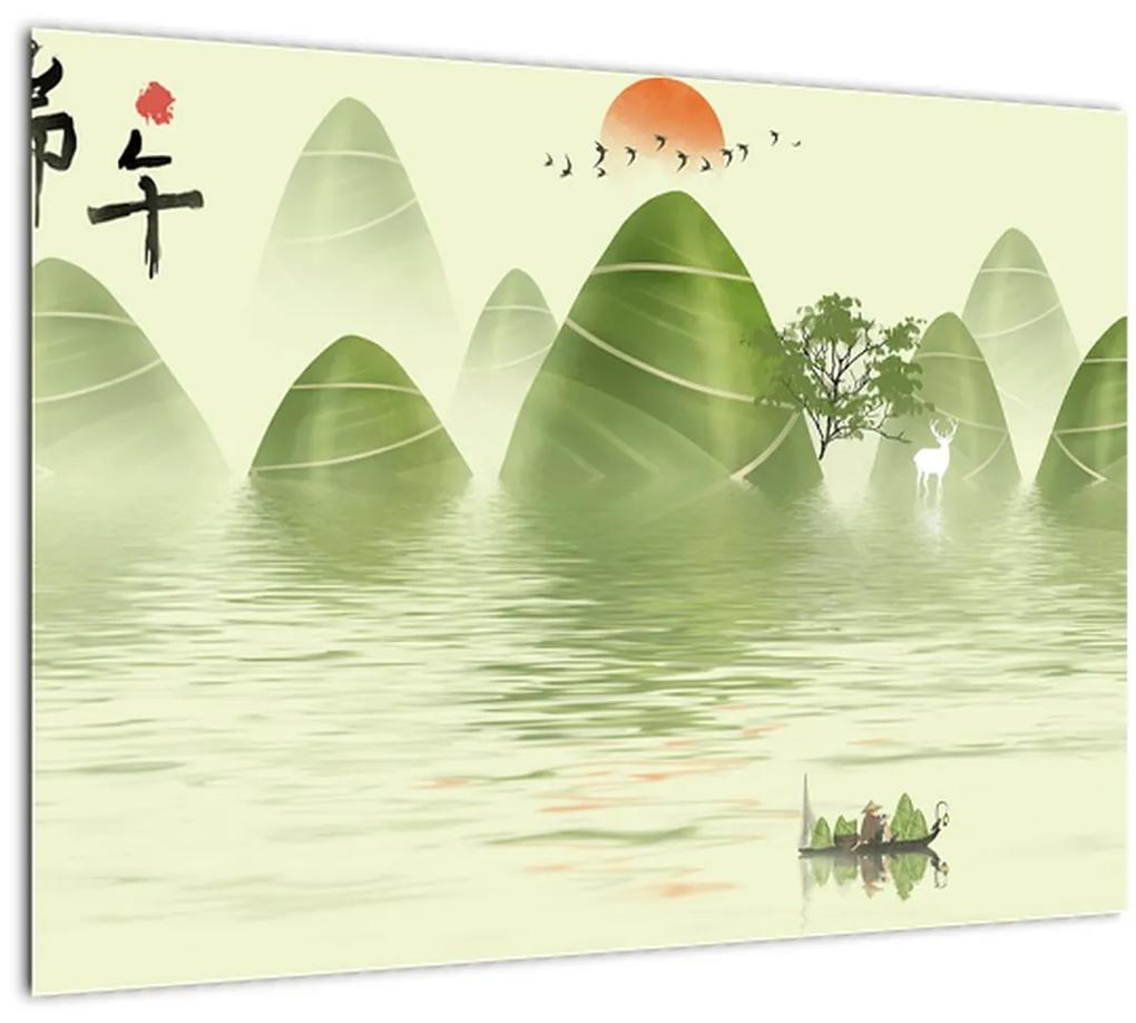 Sklenený obraz - Údolie zelených hôr (70x50 cm)