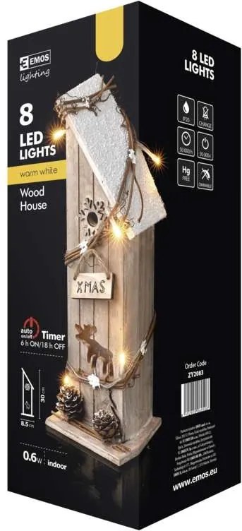 Emos ZY2083 LED vianočné drevené domček 2xAA