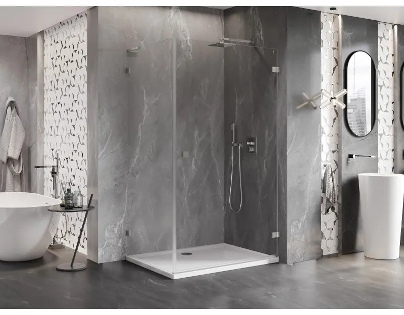 Mexen Lunar-B L pravý výklopný sprchový kút 95 x 90 cm, číre sklo, brúsená oceľ, 832L-095-090-97-00-P