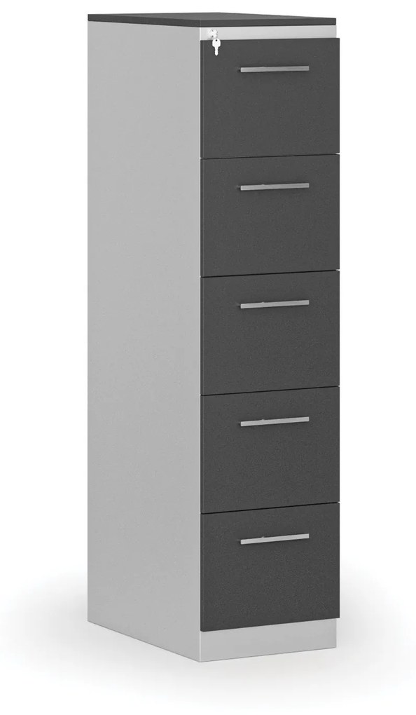 Kovová zásuvková kartotéka PRIMO s drevenými čelami A4, 5 zásuviek, sivá/grafit