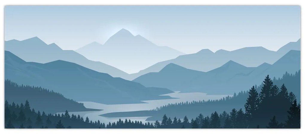 Obraz - Hory pohľadom grafika (120x50 cm)