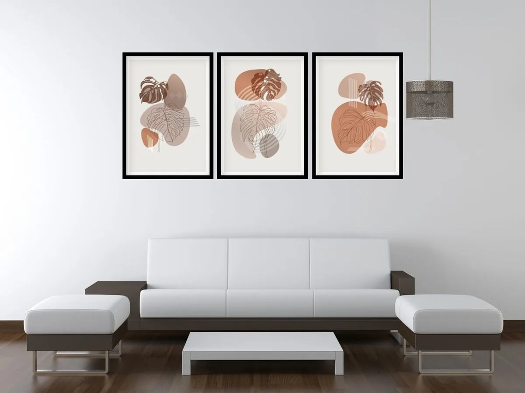 Gario Sada plagátov Jesenná monstera - 3 dielna Farba rámu: Bez rámu, Rozmery: 135 x 63 cm