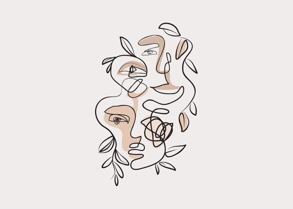 Sklenený obraz - Line art tváre (70x50 cm)