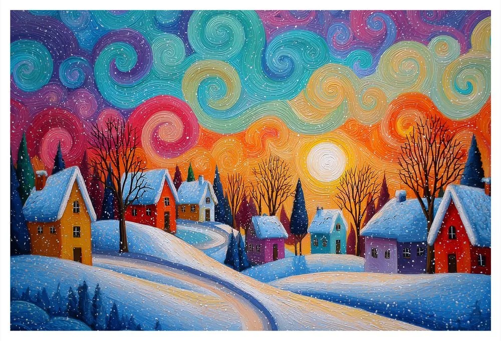 Vianočný obraz zimné čaro dedinky