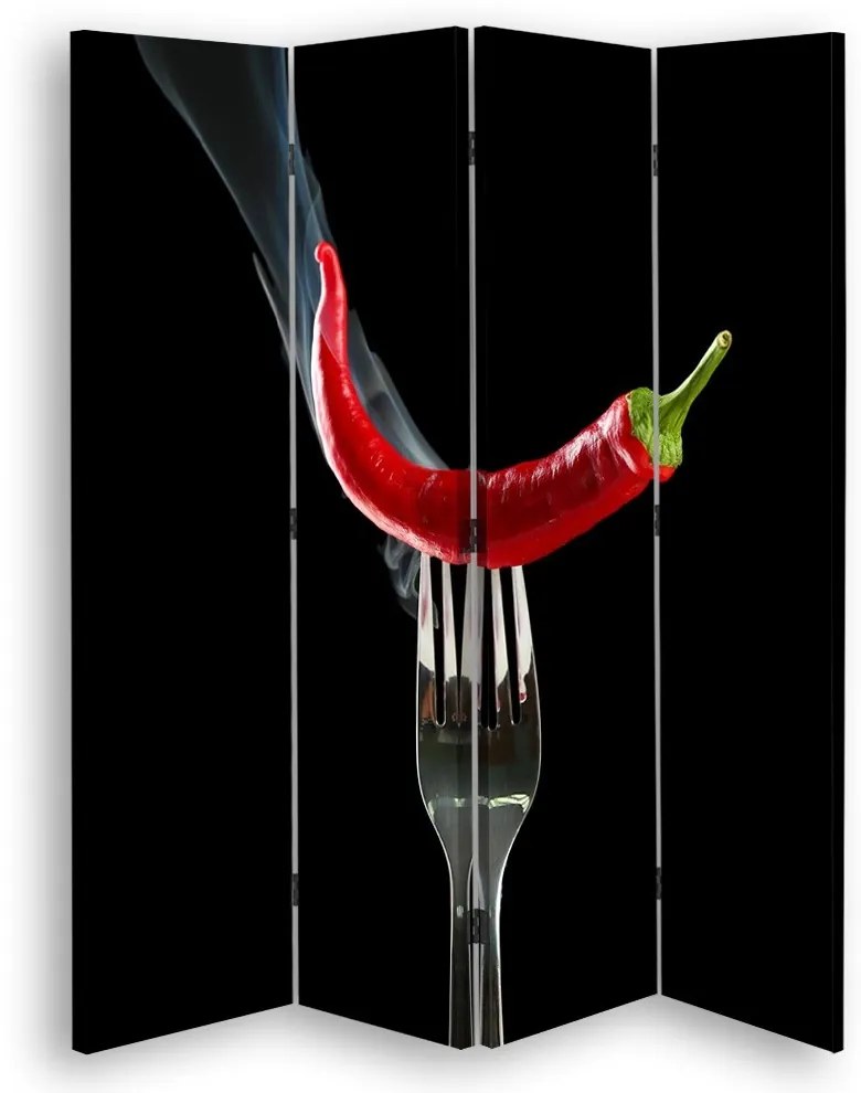 Ozdobný paraván Chilli papričky - 145x170 cm, štvordielny, klasický paraván