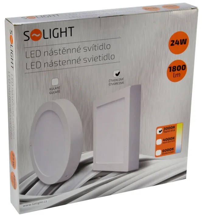 Solight prisadený LED panel, 24W, teplá biela, 30x30cm, štvorec, biely