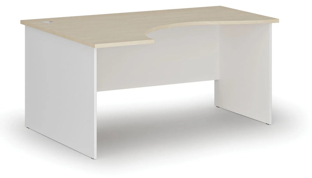 Ergonomický kancelársky pracovný stôl PRIMO WHITE, 1600 x 1200 mm, ľavý, biela/breza