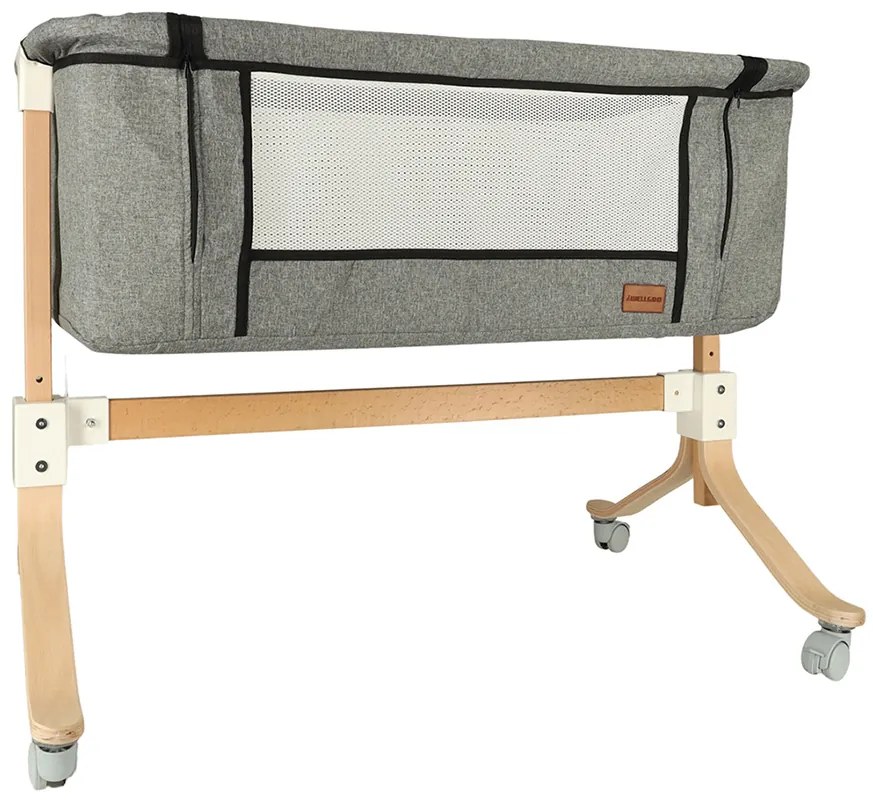 KIK Detská postieľka drevená postieľka na kolieskach sivá