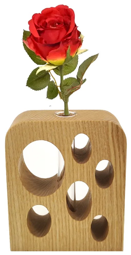 AMADEA Drevená váza obdĺžniková s otvormi, masívne drevo, výška 12 cm