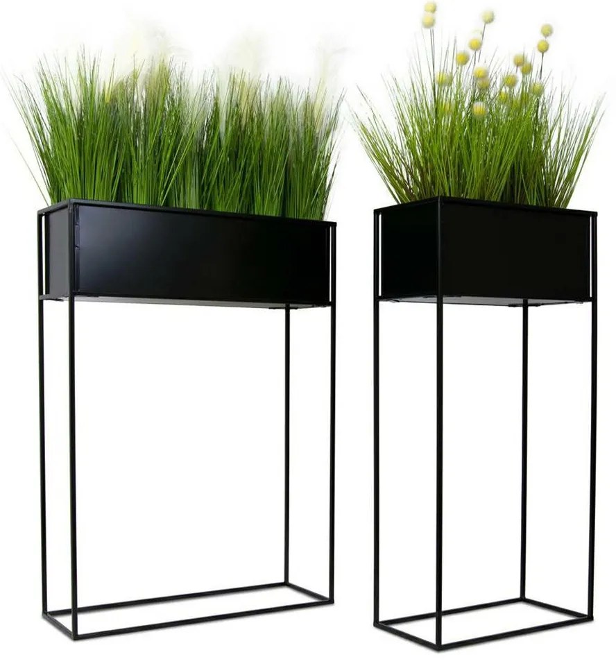 KOVOVÝ KVETINÁČ SO STOJANOM RECT 90X24X64 CM ČIERNA