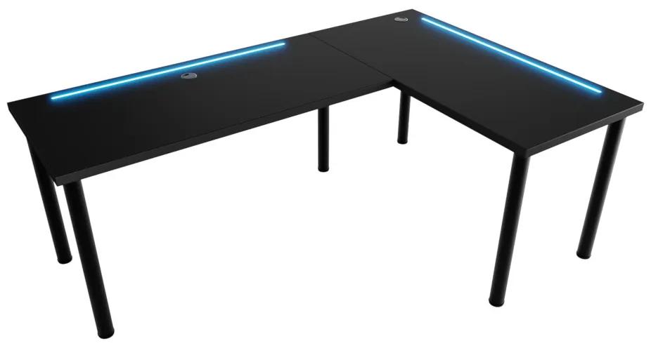 Počítačový rohový stôl N s LED, 160/110x73-76x50, čierna, pravý