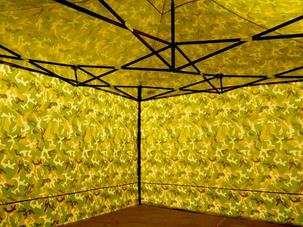 Rýchlorozkladací nožnicový stan 2x3m - oceľový, 4 bočné plachty, Maskáčová
