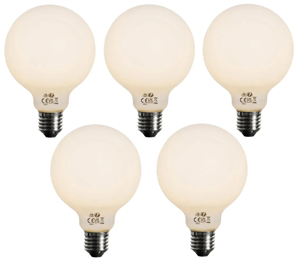 Sada 5 E27 3-stupňových stmievateľných LED opálových žiaroviek G95 4W 450 lm 2700K