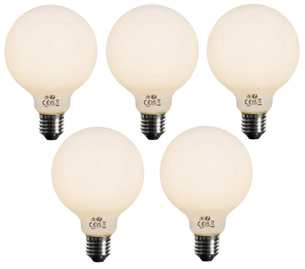 Sada 5 ks E27 3-stupňová stmievateľná LED žiarovka opálové sklo G95 4W 450lm 2700K