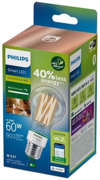 LED Stmievateľná žiarovka Philips A60 E27/4,3W/230V 2700-4000K CRI 90 Wi-Fi