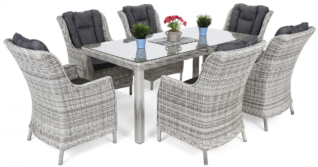 Záhradná jedálenská súprava KINGSTON 180 svetlo-sivá + tmavé podušky