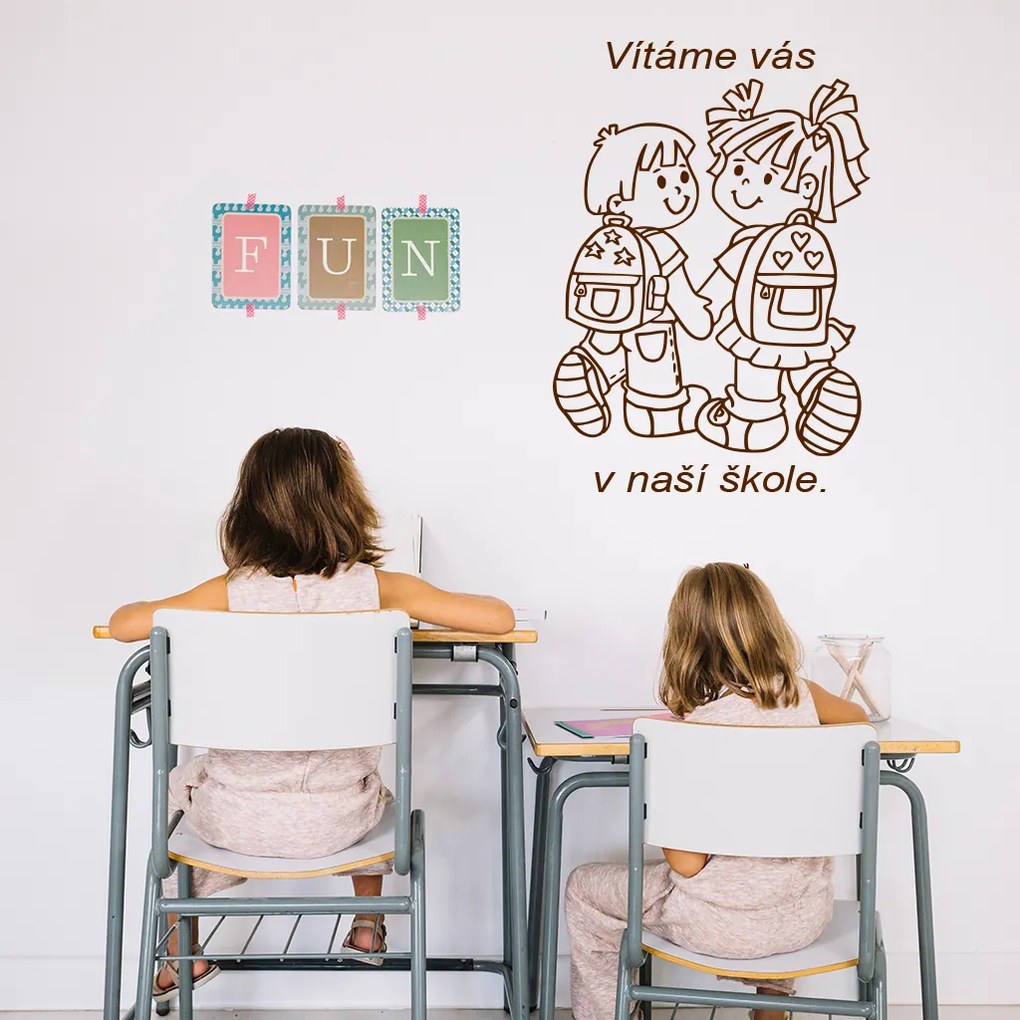 Veselá Stena Samolepka Vítame Vás v našej škole Farba: fialová, Veľkosť: 100 x 70 cm
