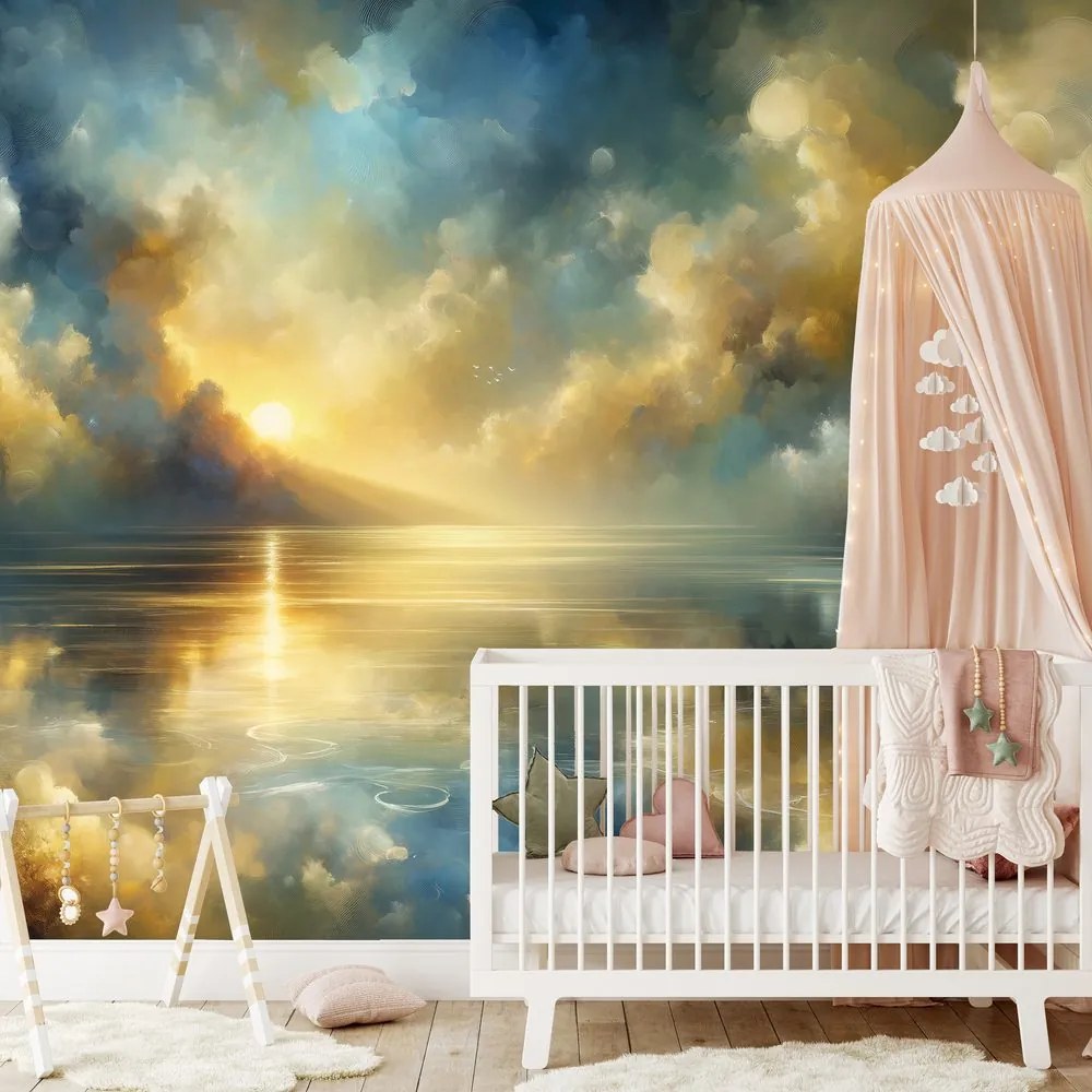 Tapeta zlaté slnko nad modrou hladinou