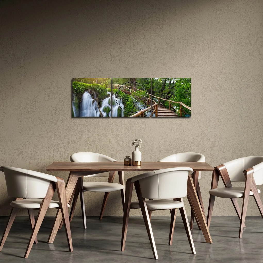 Obraz - Plitvické jazerá (s hodinami) (90x30 cm)