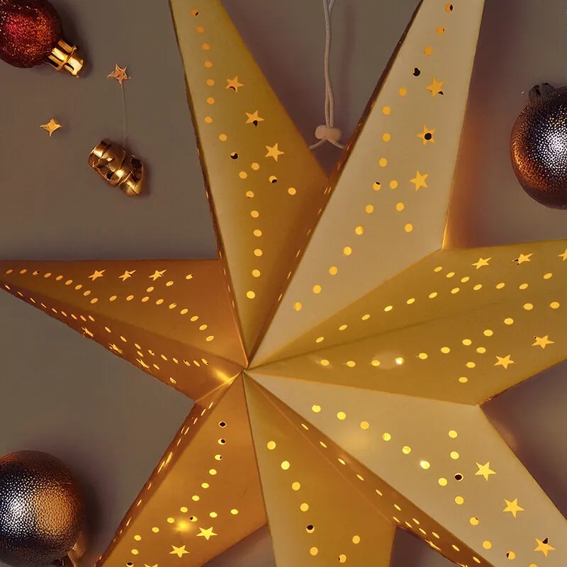 Solight LED zlatá vianočná hviezda, závesná, 60 cm, 20x LED, 2x AA, zlatá farba, 1v295