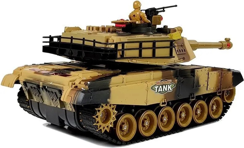 LEAN Toys Veľký diaľkovo ovládaný tank R/C 2,4 Ghz Svetlá Zvuky Streľba Žltá