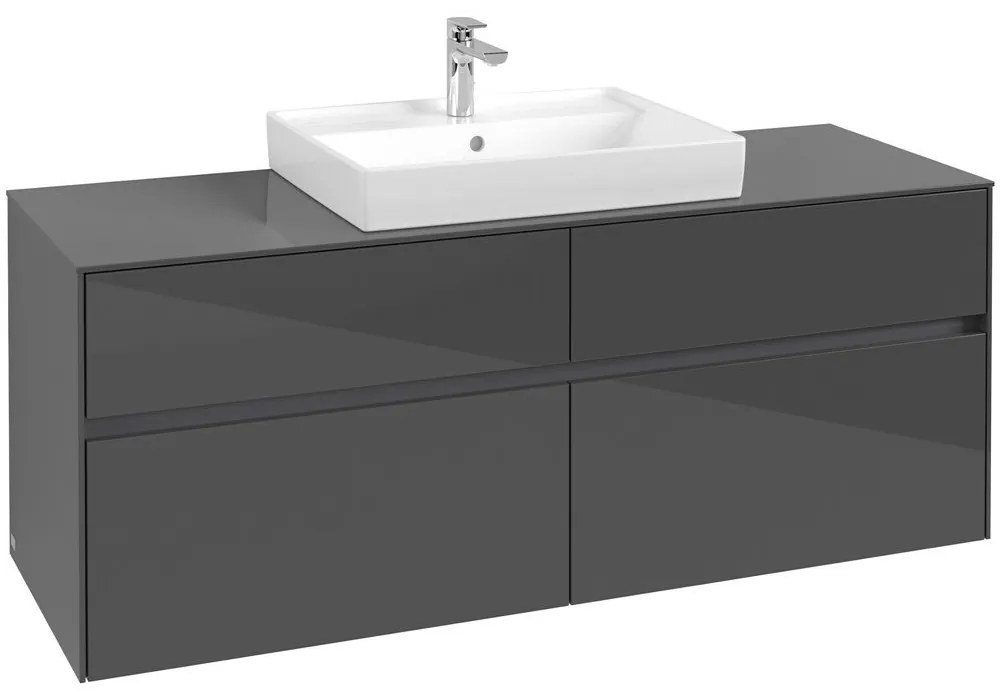 VILLEROY &amp; BOCH Collaro závesná skrinka pod umývadlo na dosku (umývadlo v strede), 4 zásuvky, 1400 x 500 x 548 mm, Glossy Grey, C08400FP