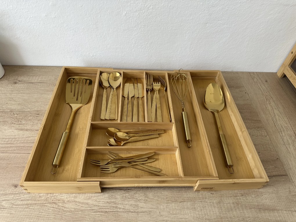 Zeller Present Nastaviteľný organizér do zásuvky, príborník – KESPER bambusový 35 – 58 x 43 cm