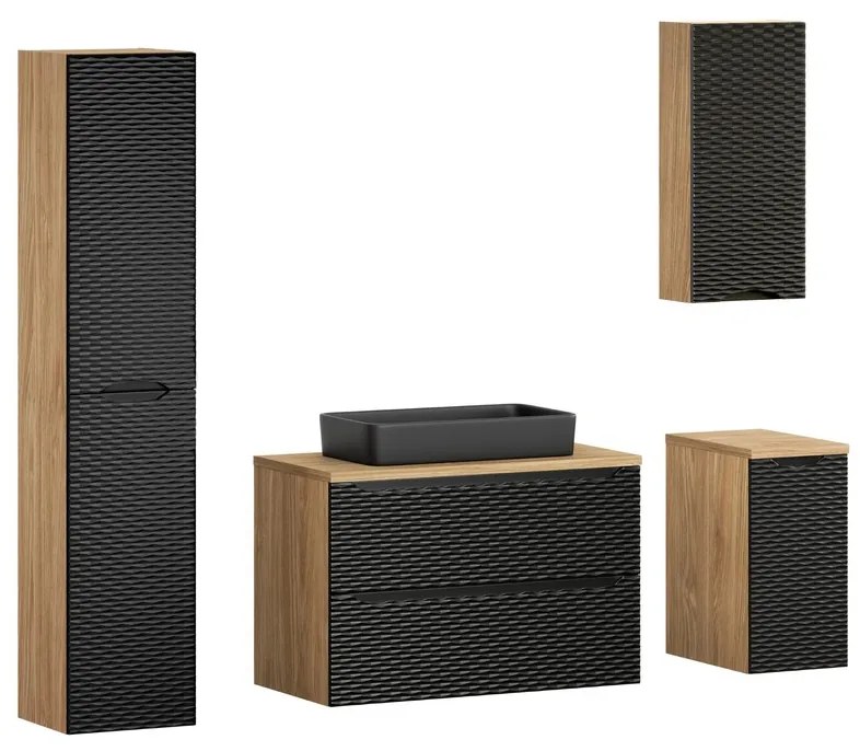 Závěsná skříňka pod umyvadlo Ocean Black s deskou 90 cm černá/dub olejovaný