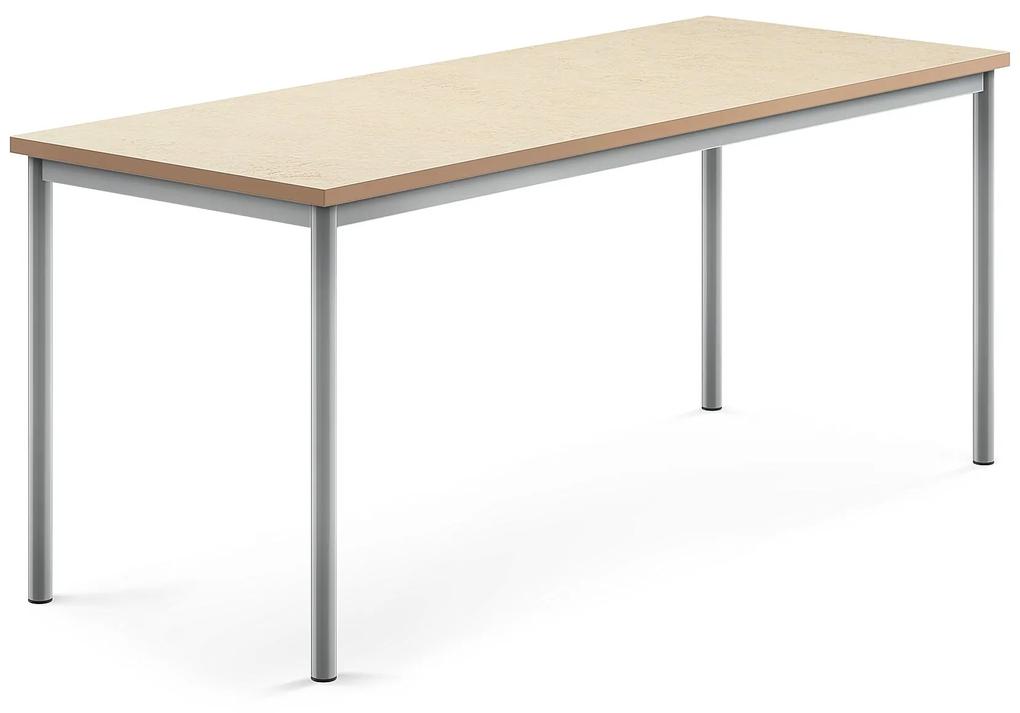 Stôl SONITUS, 1800x700x720 mm, linoleum - béžová, strieborná