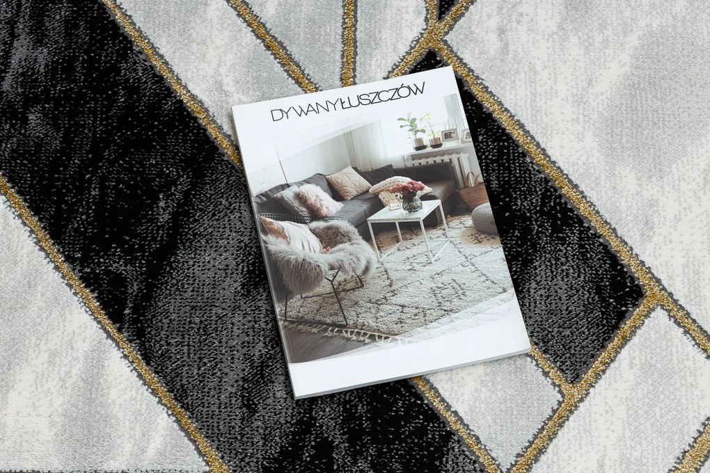 Behúň EMERALD 1015 Glamour exclusive, mramor, geometrický, čierny + zlatá