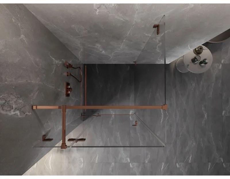 Mexen Lunar T, sklápací sprchový kút ľavý 110 x 110 cm, 8mm číre sklo, profil ružové zlato, 834T-110-110-60-00-L