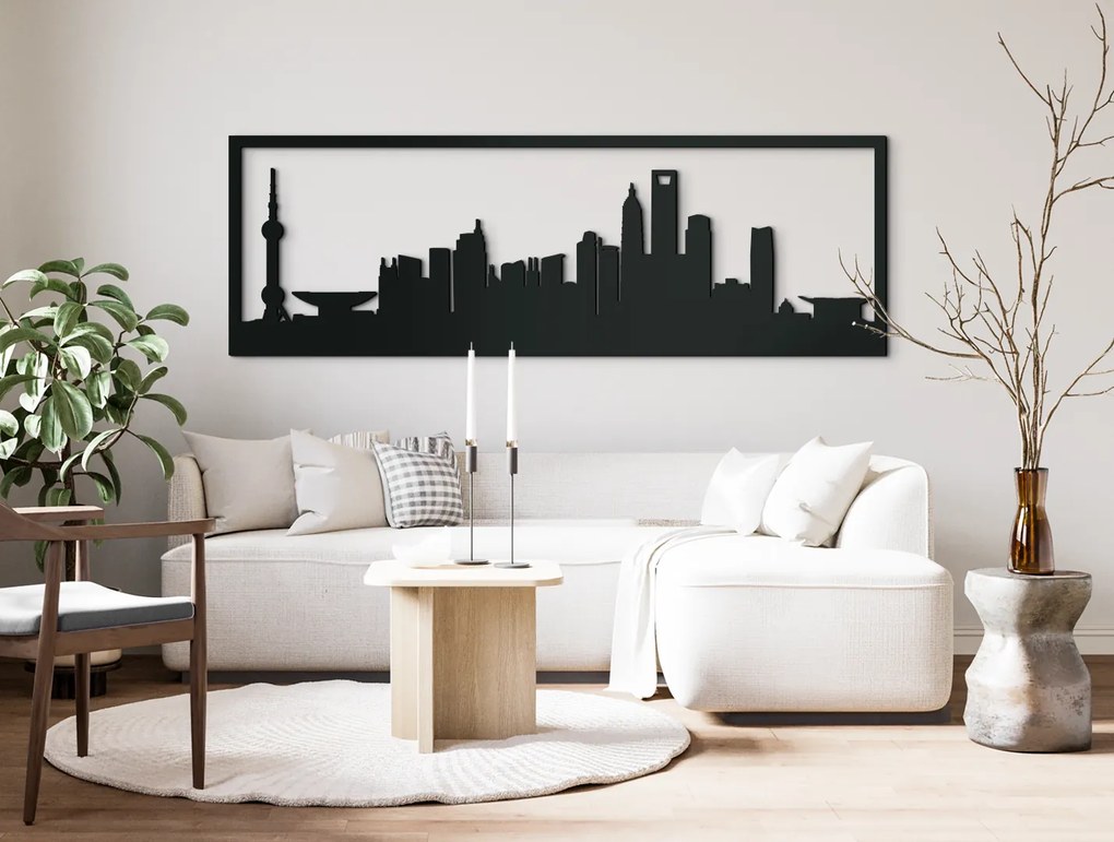drevko Obraz Šanghaj panoráma Rozmer obrazu: 29,5 x 89 cm, Farba dekorácie: Čierna